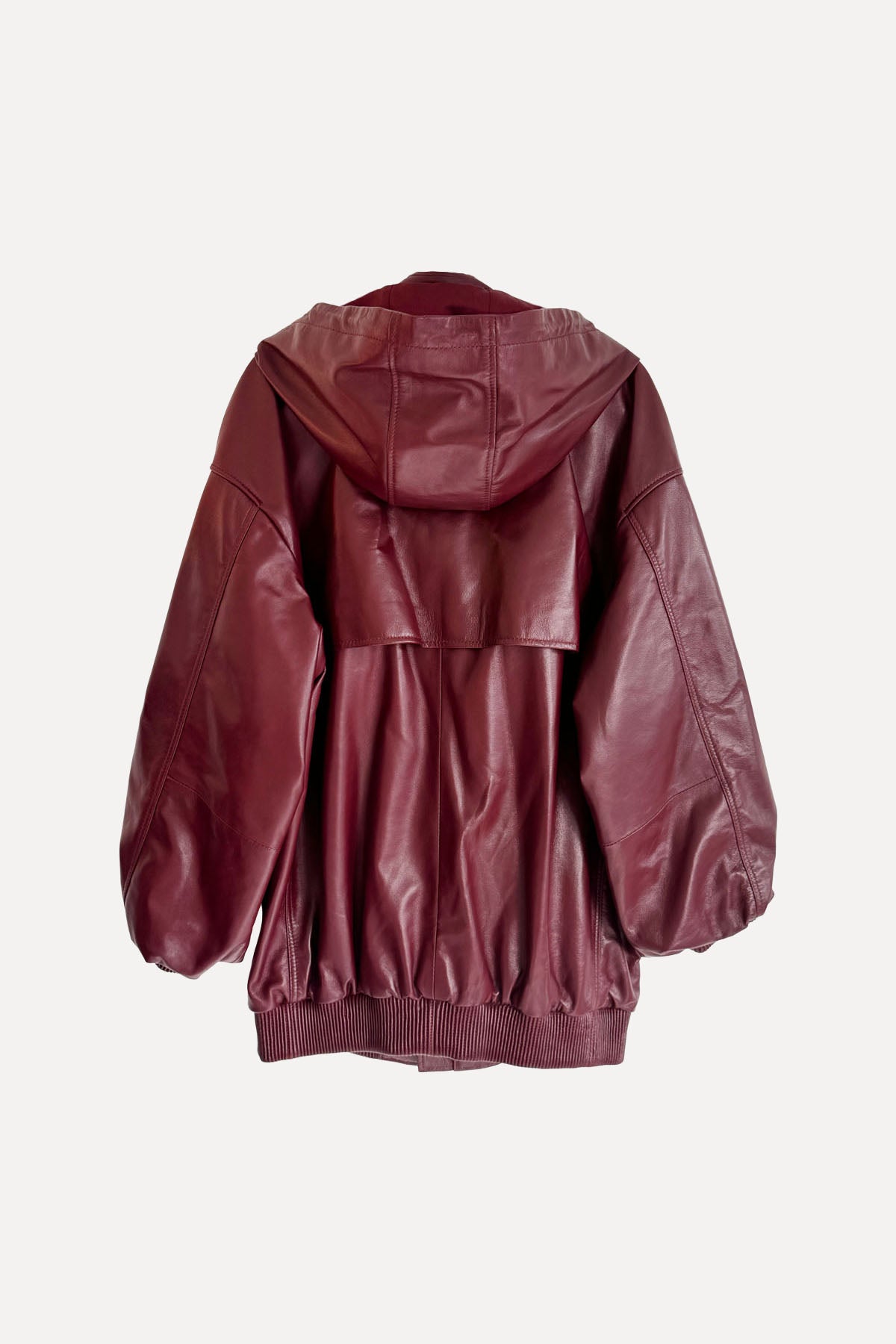 HOODED CHERRY LEATHER JACKET RUNWAY