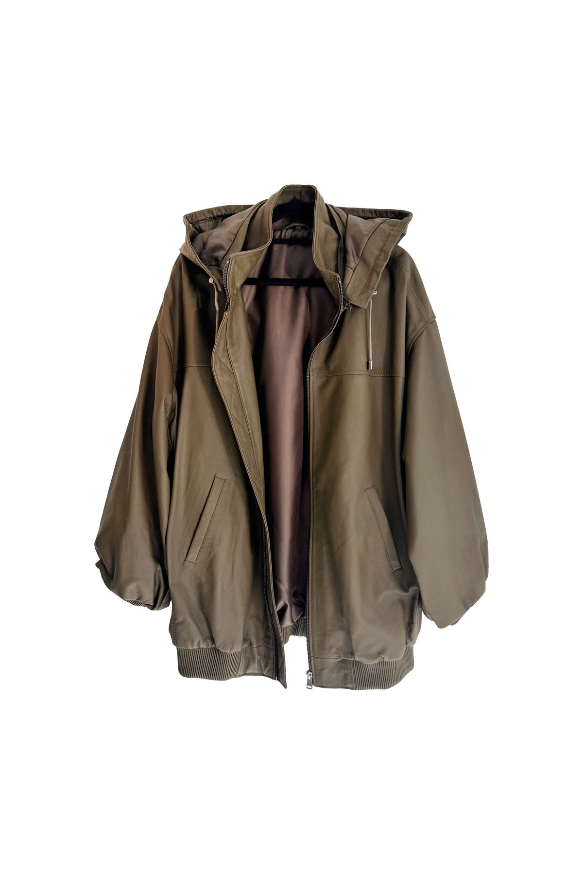HOODED GREEN LEATHER JACKET