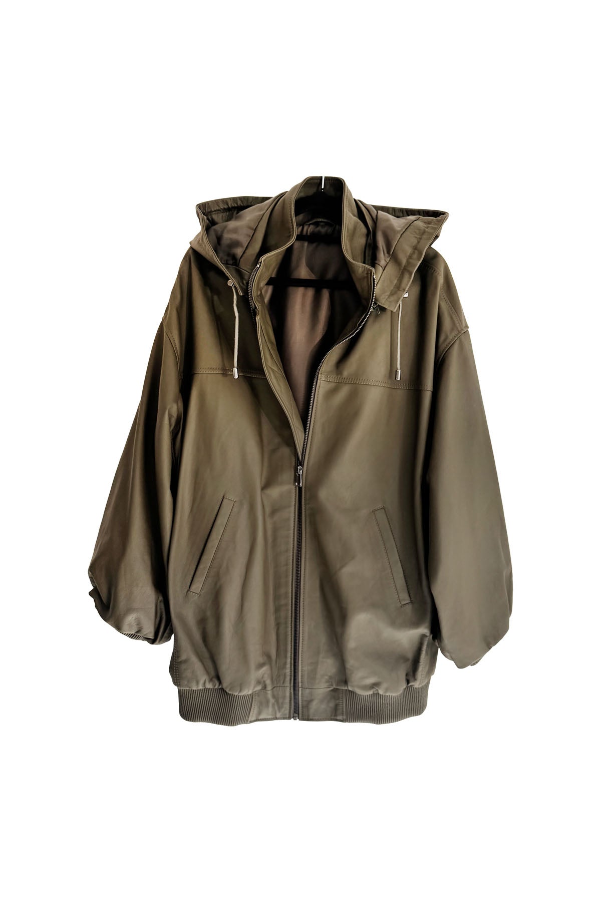 HOODED GREEN LEATHER JACKET