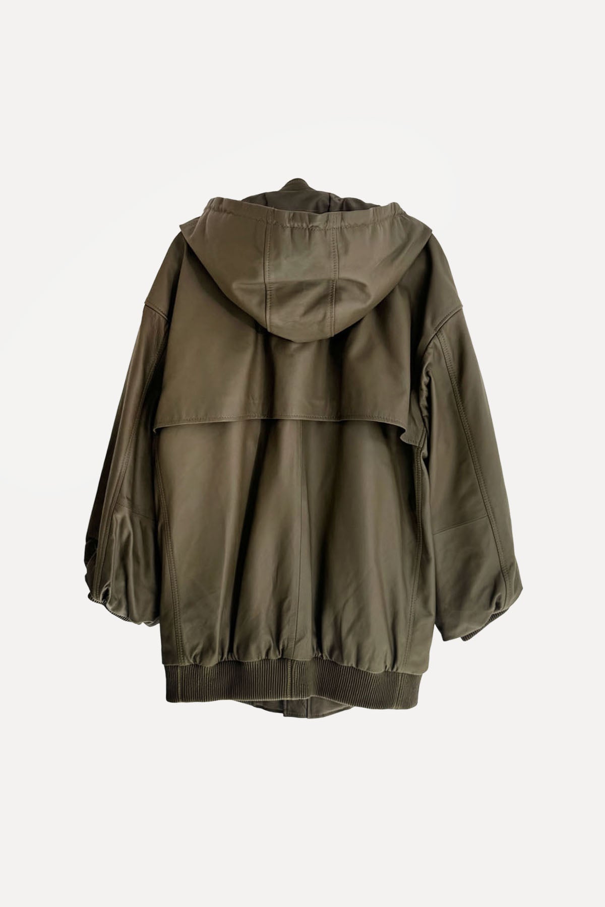HOODED LEATHER BOMBER OLIVE
