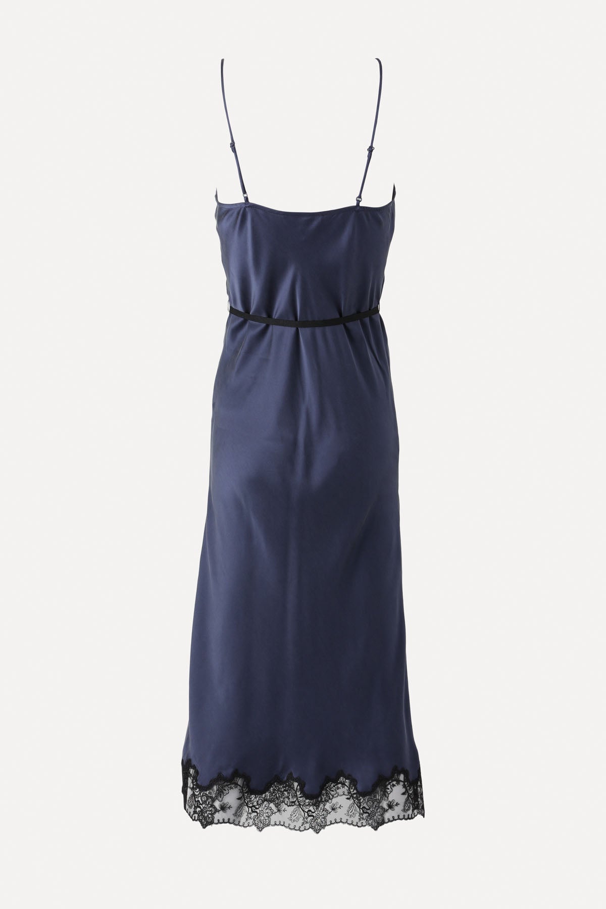 LACE SLIP DRESS BLUE SILK SATIN RUNWAY