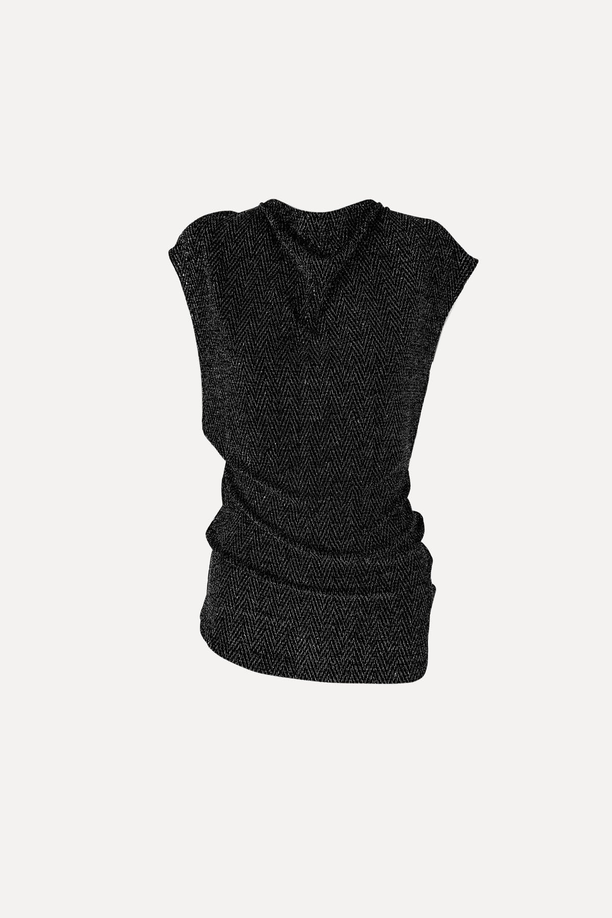 MYKIE EVENING TOP SILVER LUREX HERRINGBONE RUNWAY