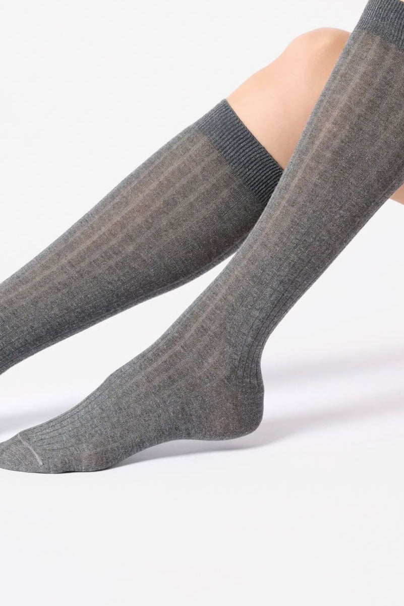 OROBLU CASHMERE LIGHT KNEE HIGHS GREY MELANGE