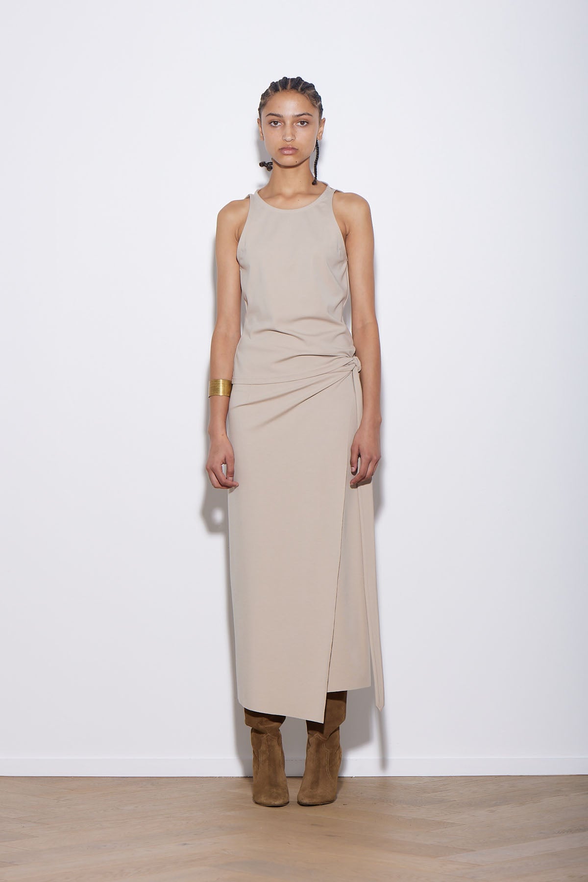 PONTE WRAP SKIRT LATTE