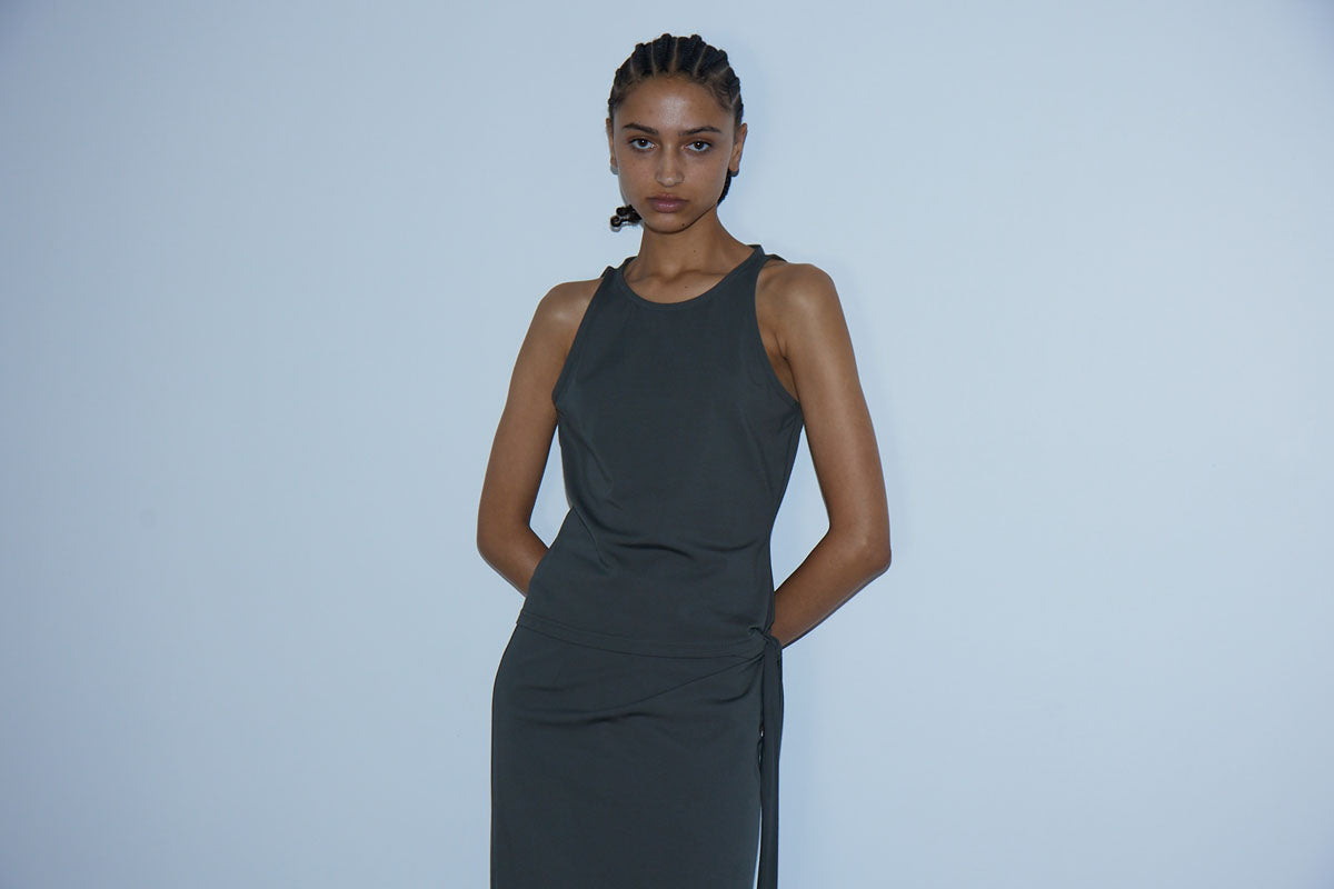 PONTE WRAP SKIRT OLIVE