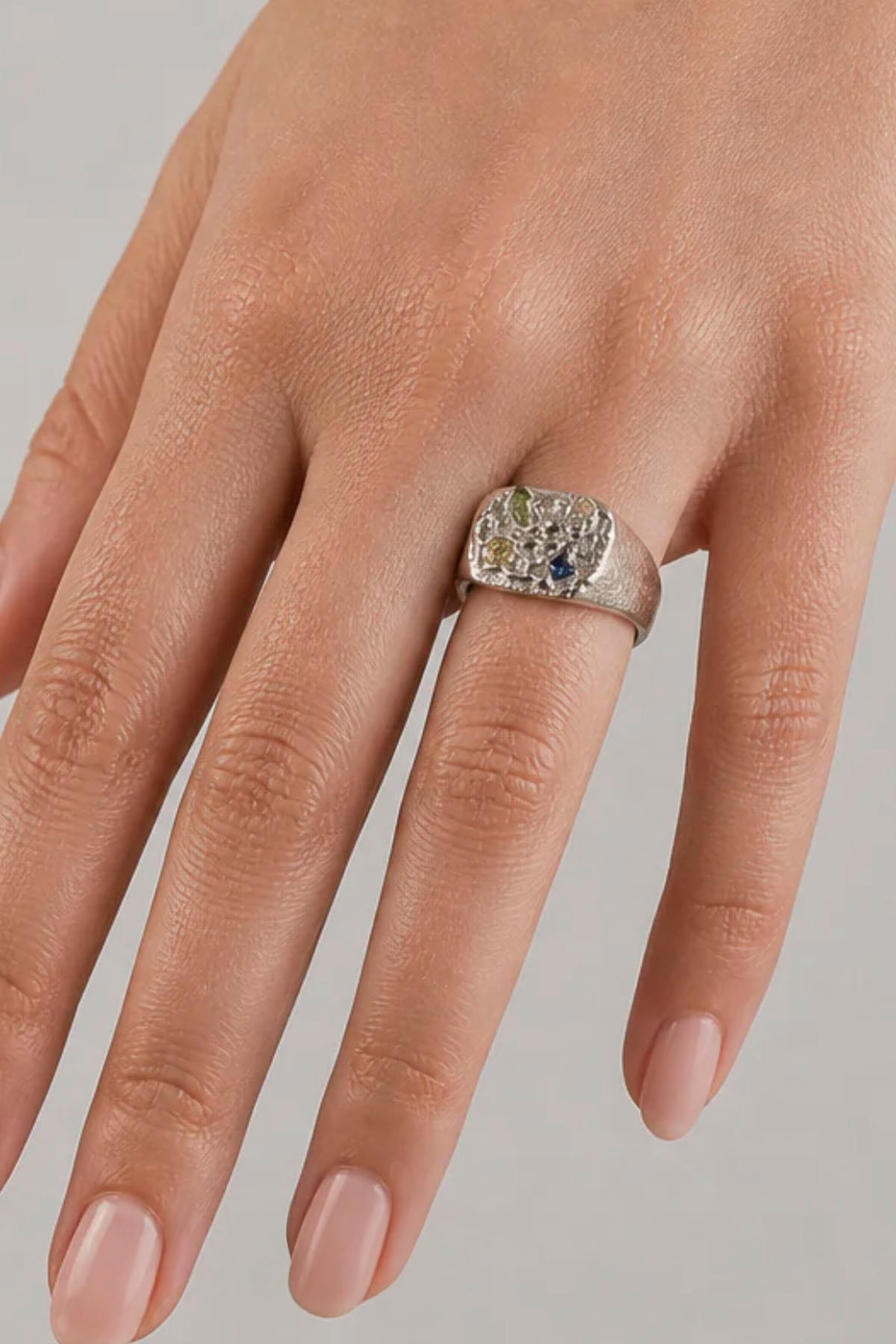 TIDEPOOL SILVER SQUARE SIGNET AND SAPPHIRE RING
