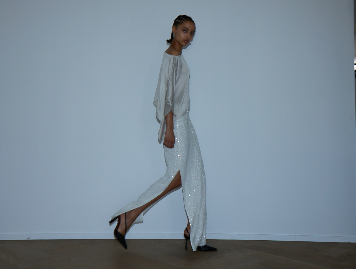 ARAMIS SKIRT LONG WHITE BEADED SWIRL - COMING SOON!