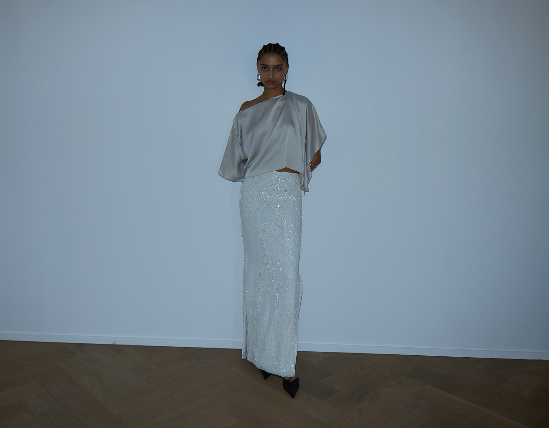 ARAMIS SKIRT LONG WHITE BEADED SWIRL - COMING SOON!