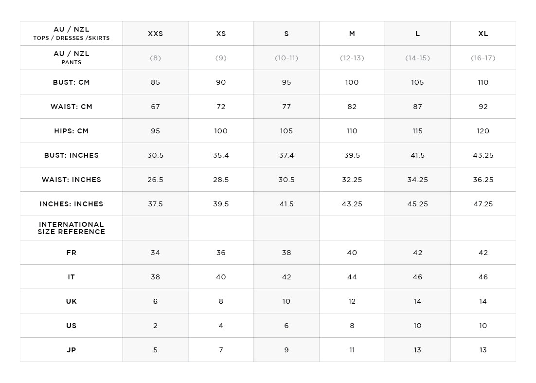 Dress Size Conversion - MoneyHub NZ