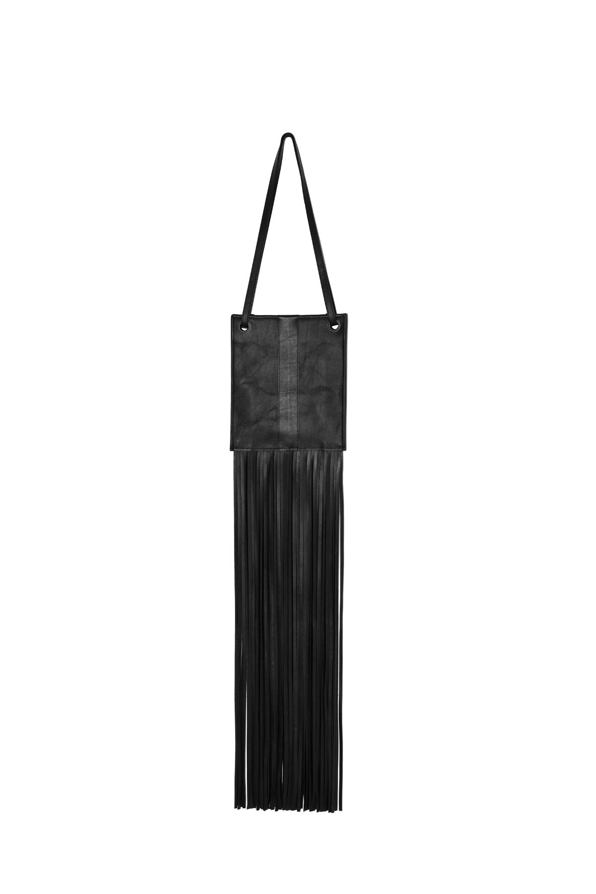 TASSEL LEATHER BAG BLACK GUNMETAL EYELETS RUNWAY