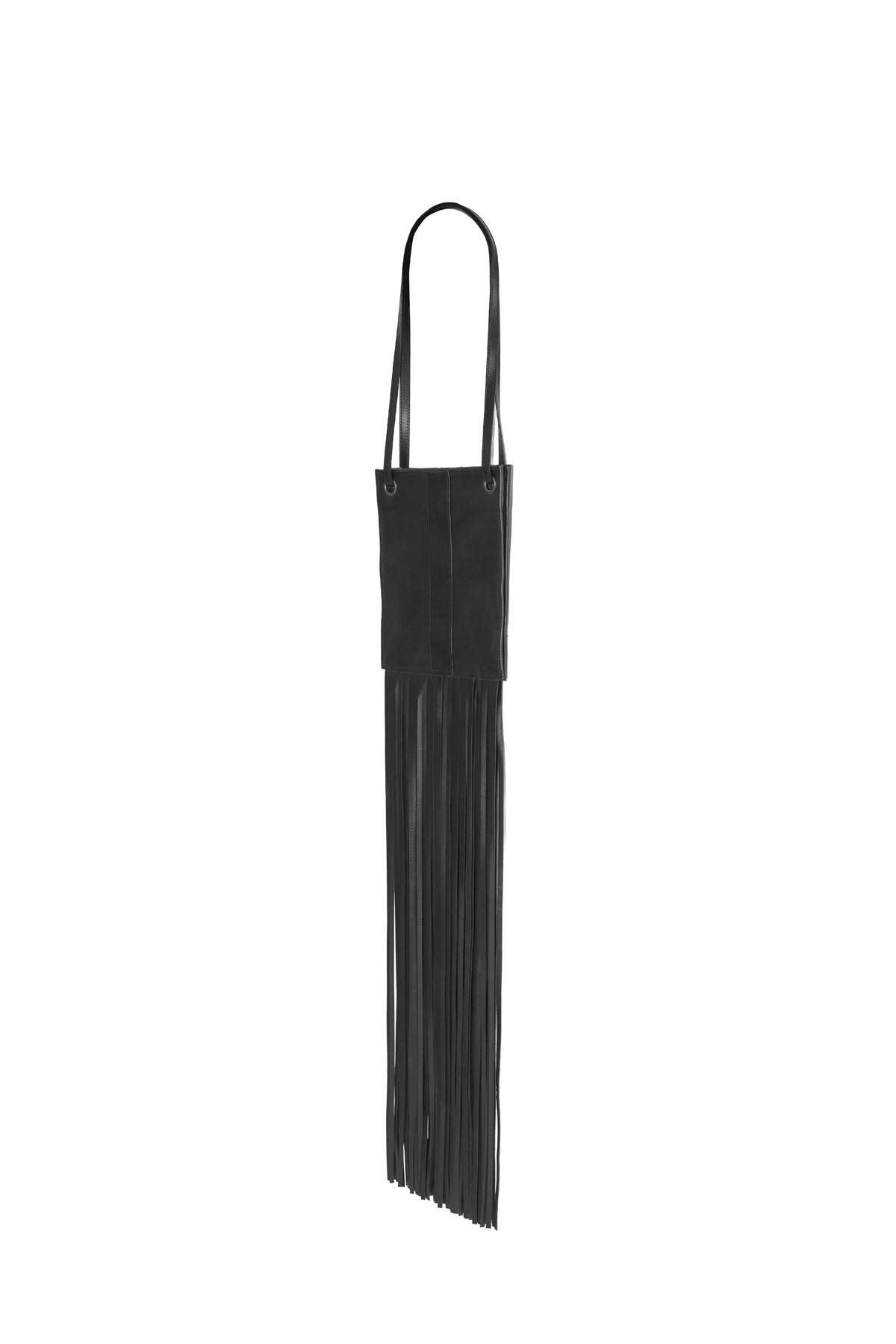 TASSEL LEATHER BAG BLACK GUNMETAL EYELETS RUNWAY