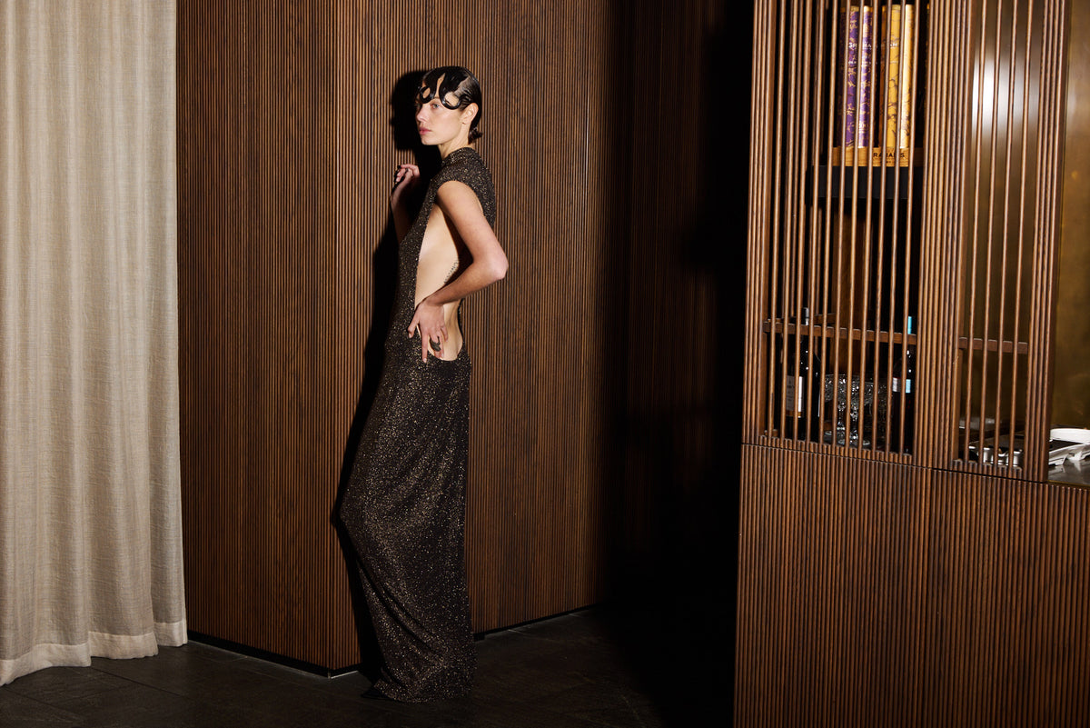 WAITA DRESS LUREX GOLD RUNWAY