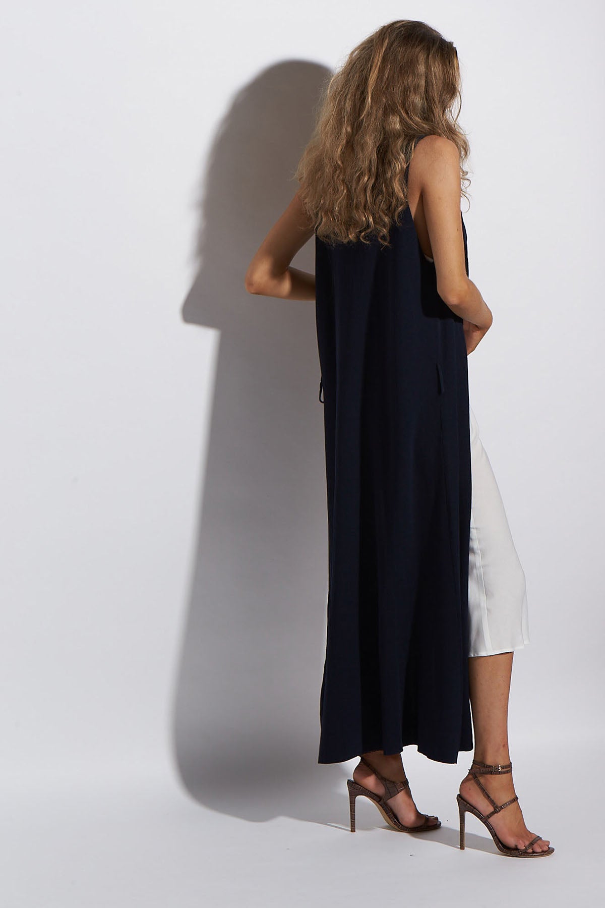 navy blue vest dress Kpop Blue Button-Up Pleated Vest Dress | Jiwoo - NMIXX