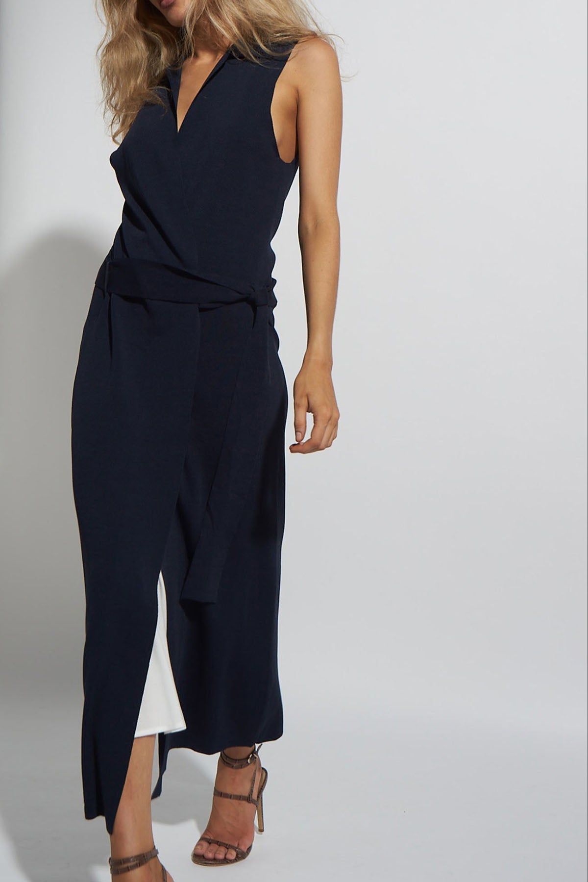 WRAP VEST DRESS NAVY