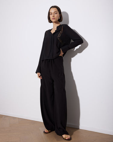 TIERED DRAWSTRING PANT BLACK SILK - KNUEFERMANN 