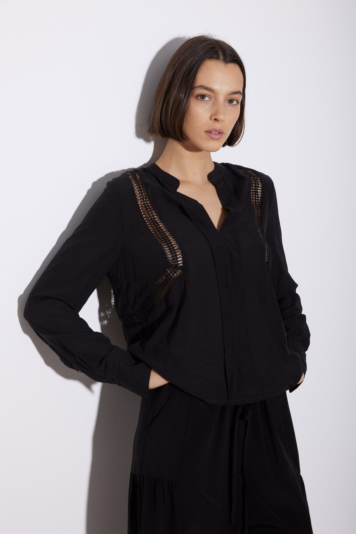 LATTICE SHIRT BLACK SILK - KNUEFERMANN 