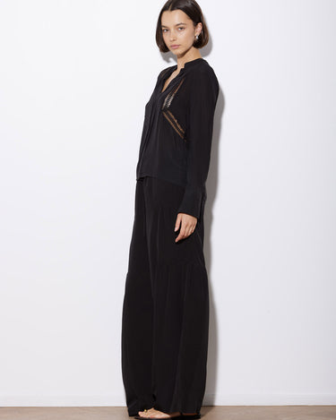 TIERED DRAWSTRING PANT BLACK SILK - KNUEFERMANN 