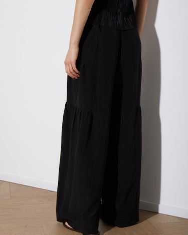 TIERED DRAWSTRING PANT BLACK SILK - KNUEFERMANN 