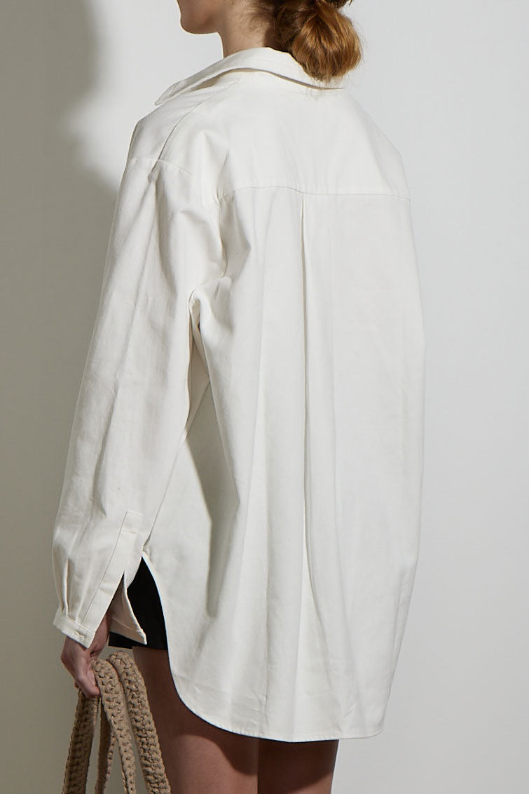 CARUSO SHIRT WHITE COTTON DRILL - KNUEFERMANN 