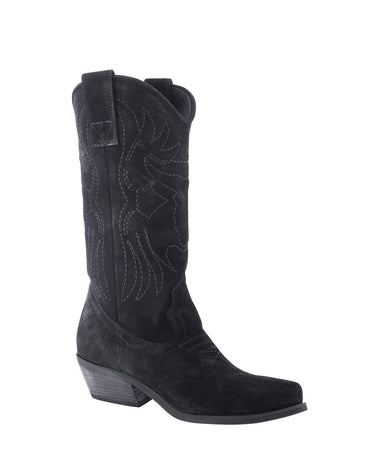 EMBROIDERED BLACK SUEDE BOOT - KNUEFERMANN 