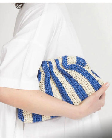 RAFFIA BEIGE/BLUE STRIPE BAG - KNUEFERMANN 