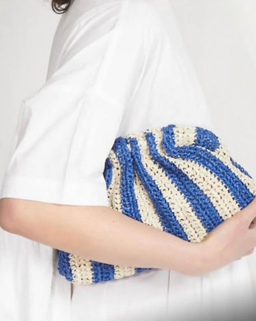 RAFFIA BEIGE/BLUE STRIPE BAG - KNUEFERMANN 