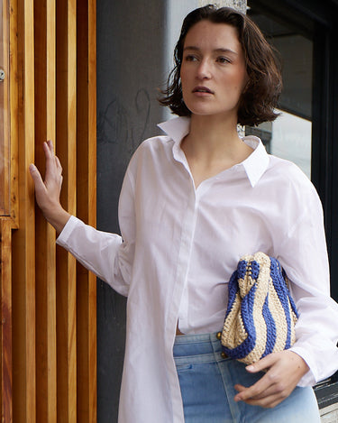 RAFFIA BEIGE/BLUE STRIPE BAG - KNUEFERMANN 