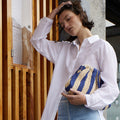 RAFFIA BEIGE/BLUE STRIPE BAG - KNUEFERMANN 